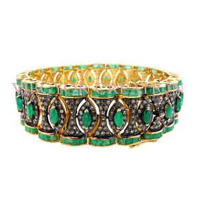 Emerald gemstone pave diamond 14k gold 925 sterling silver bracelet jewelry