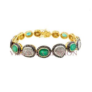 925 sterling silver 14k gold gemstone bracelet