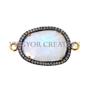 Moonstone Gemstone 14k Gold Pave Diamond 925 Silver Finding