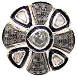 Handmade 925 Sterling Silver Pave Rosecut Diamond Polki Round Band Ring Jewelry