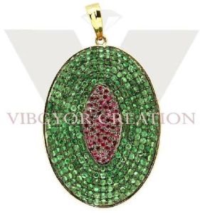 Tsavorite Ruby 14k Gold 925 Sterling Silver Charm Pendant