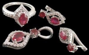 Natural Ruby Finish Pendant Set Earrings Set 925 Sterling Silver Rhodium Set