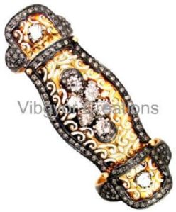 Sterling Silver Pave Diamond 14k Gold Ring