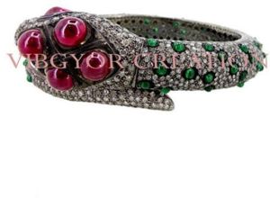 Pave Diamond 925 Sterling Silver 14k Gold Bangle