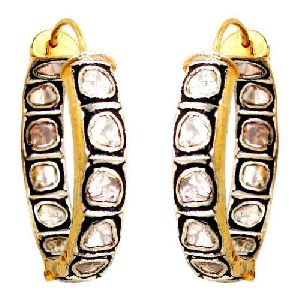 Vintage Style Rose Cut Diamond 14k Gold Hoop Earrings 92.5 Silver Jewelry