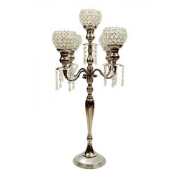 Candelabra Silver with Crystal Votives and Dangles