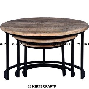 Industrial Iron Wooden Set of 3 Stool