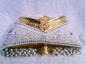 White Multi Aari Moti Clutch Purse