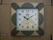 Wooden Bras Hand Engrave Marble Wall Clock