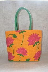 Golden Jute Floral Printed Big Basket