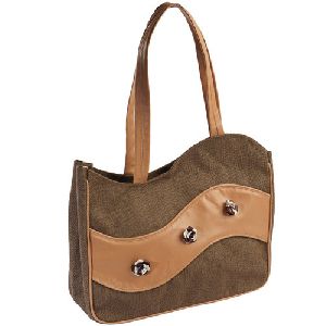 Women Brown Leather Canvas Bag
