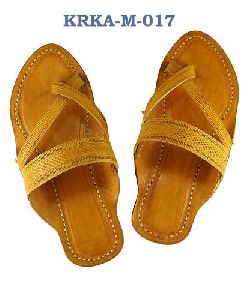 Men Cross Belt Light Yellow Kolhapuri Leather Sandal