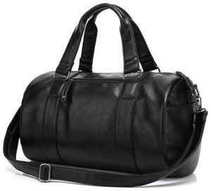 Black Plain Leather Gym Bag