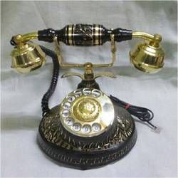 Golden Black Wired Antique Style Brass Phone