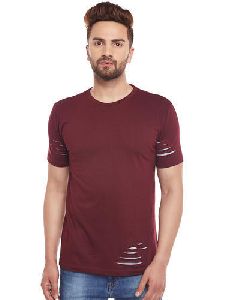 Round Neck Solid Maroon T-Shirt