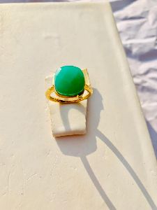 925 Solid Sterling Silver Gold Rhodium Platted Green Onyx Ring
