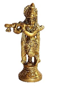 Brass Flute Playing Krishna Statue