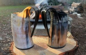 The Beautiful Natural drinking Horn Mugs for beer wine Set Of Two Viking Tankard