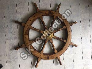 25 Nautical Wooden Ship Steering Wheel. Solid Wood Wheel With Brass Centre