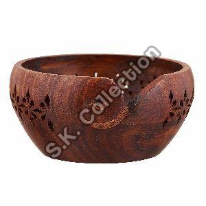 Brown Wooden Yarn Bowl Durable Yarn Storage for Knitters Beautiful Gift