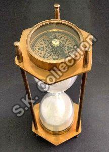 Vintage Nautical Brass Decor Sand Timer Antique Maritime Hourglass with Compass