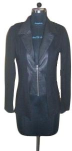 Ladies Black Zipper Wool & Goat Leather Jacket