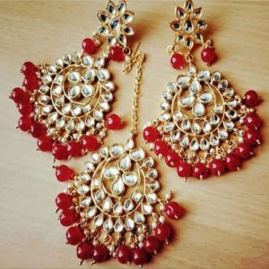 Meenakari Kundan Earrings Maang Tikka Set