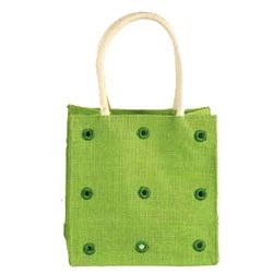 Printed Green Jute Beaded Bags