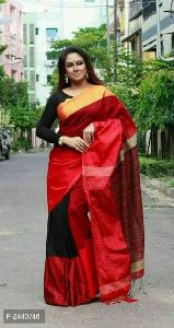 Womens Handloom Cotton Silk Striped Pallu Sarees