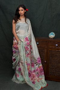 Degetal print linen saree