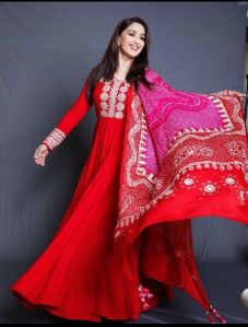 Designer Red Anarkali Kurti With Dupatta