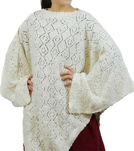 Off White Merino Knitted Poncho