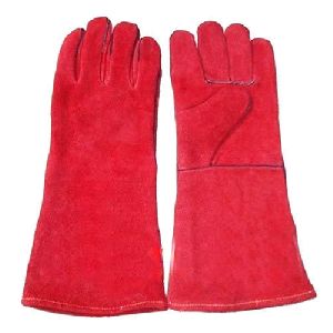 Red Women Leather Hand Gloves