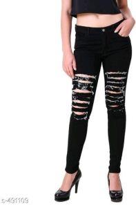 Ladies Black Ripped Jeans