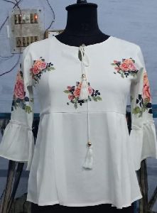 Ladies White Frill Top