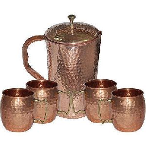 Copper Jug With 4 Mugs Set