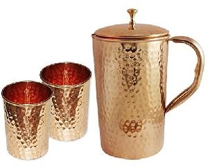 Copper Jug With Two Glass Set