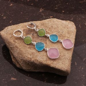 Personalized Handmade Hoop Earring, Chalcedony Fashion Earring,Classic Prehnite Jewelry Gift For Her