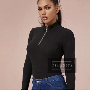 O zip High Neck Top For Women