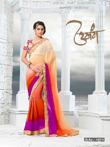 Ami Varsha Fashion Womens Georgette Saree With Embroidery Blouse Piece