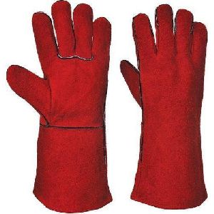 Unisex Red Leather Split Gloves