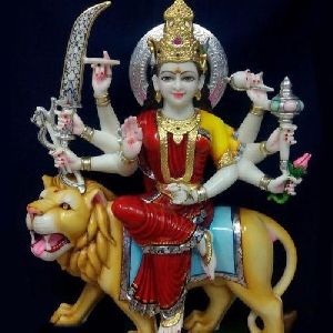 Multicolor Marble Durga Mata Statue