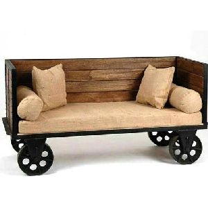Iron Wheel Wooden Sofa Set