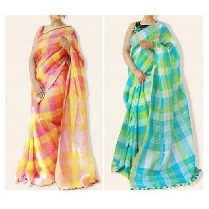 Checkered Linen Saree