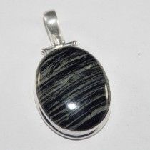 SILVER BLACK LINE GEMSTONE PENDANT