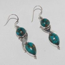 SILVER BLUE COPPER TURQUOISE GEMSTONE EARRING