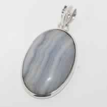 SILVER BLUE LACE AGATE GEMSTONE PENDANT