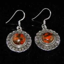 SILVER ORANGE TURQUOISE GEMSTONE EARRING