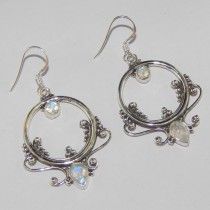 SILVER RAINBOW MOONSTONE GEMSTONE EARRING