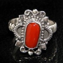 SILVER RED CORAL GEMSTONE RING